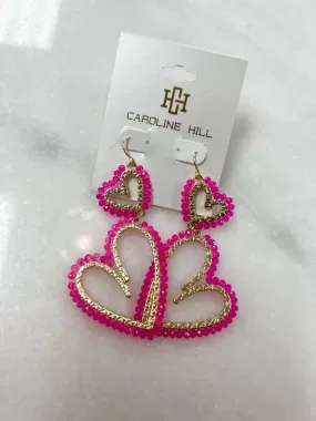 Double The Love Heart Earring// Pink