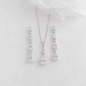 Drop Pendant Necklace and Earrings Wedding Jewelry Set-Hazel