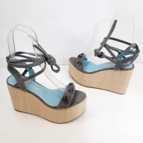 Lace Up Gray Suede Wedge Platform Sandals