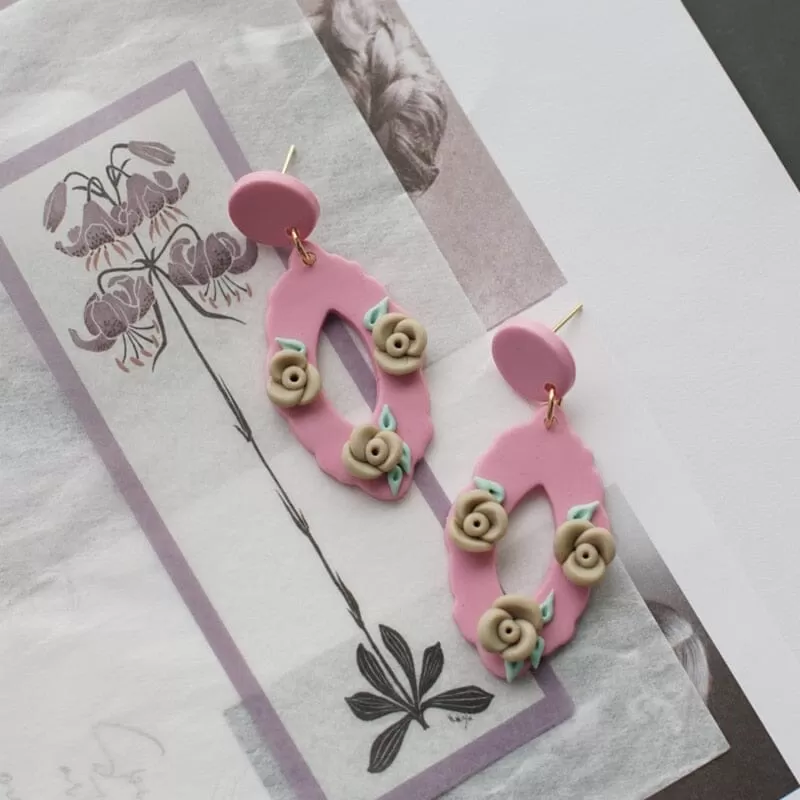 Polymer Clay Pattern Floral Spring Summer Drop Earrings