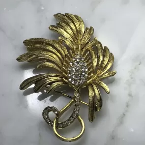 Vintage Rhinestone Leaf Shape Brooch. Possible Necklace or Bracelet?